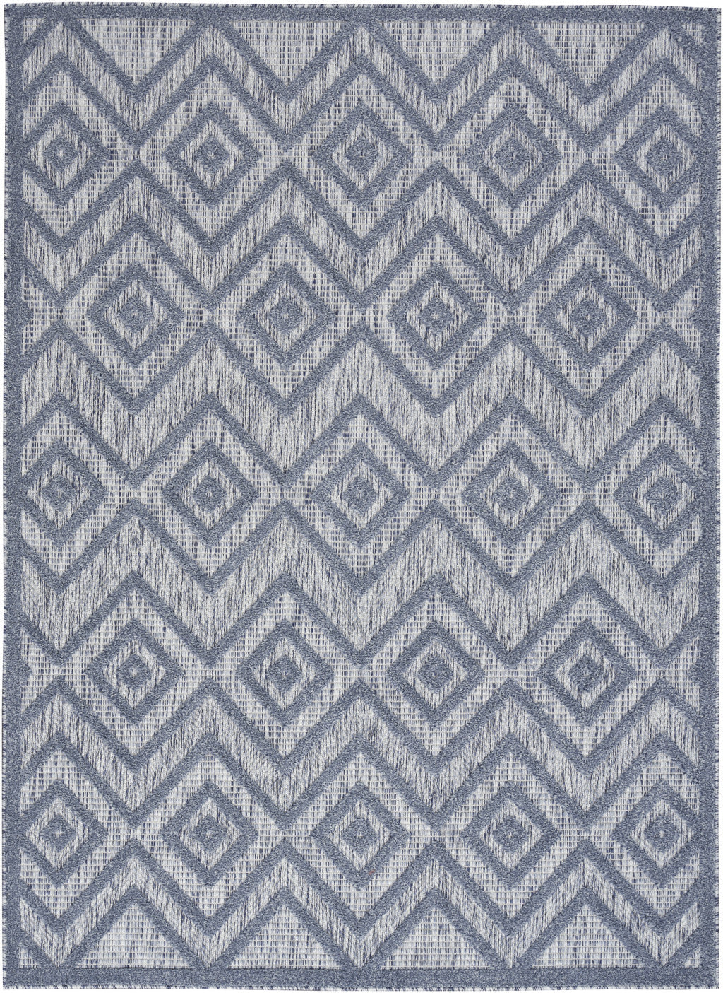 5' X 7' Denim Blue Argyle Indoor Outdoor Area Rug