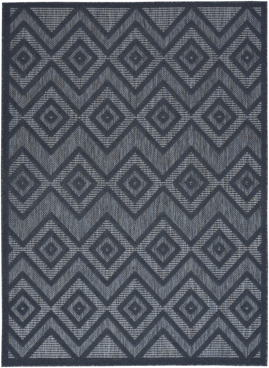 6' X 9' Navy Blue Argyle Indoor Outdoor Area Rug