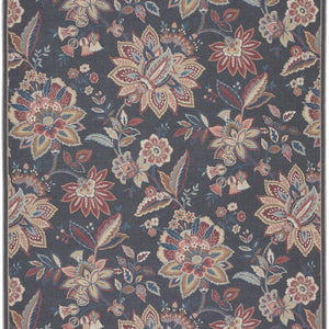 8' X 10' Charcoal Floral Distressed Washable Area Rug