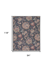 8' X 10' Charcoal Floral Distressed Washable Area Rug