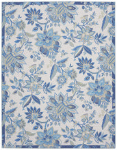 8' X 10' Ivory And Blue Floral Distressed Washable Area Rug