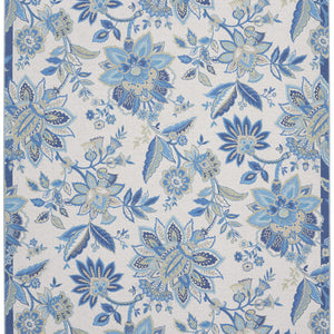 8' X 10' Ivory And Blue Floral Distressed Washable Area Rug
