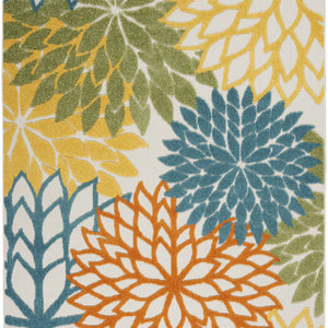 4' X 6' Turquoise Floral Non Skid Indoor Outdoor Area Rug