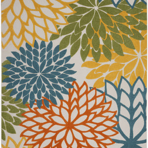 7' X 10' Turquoise Floral Non Skid Indoor Outdoor Area Rug