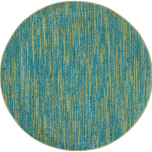 4' Blue And Green Round Striped Non Skid Indoor Outdoor Area Rug