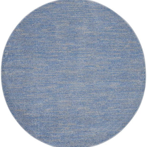 6' X 6' Blue And Grey Round Striped Non Skid Indoor Outdoor Area Rug