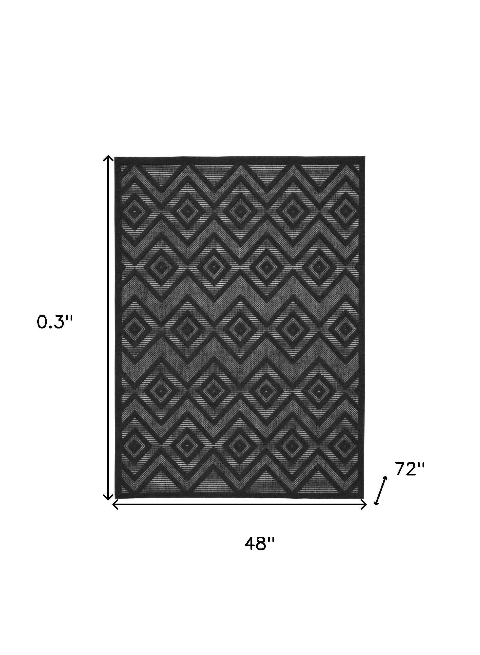 4' X 6' Charcoal Black Argyle Indoor Outdoor Area Rug