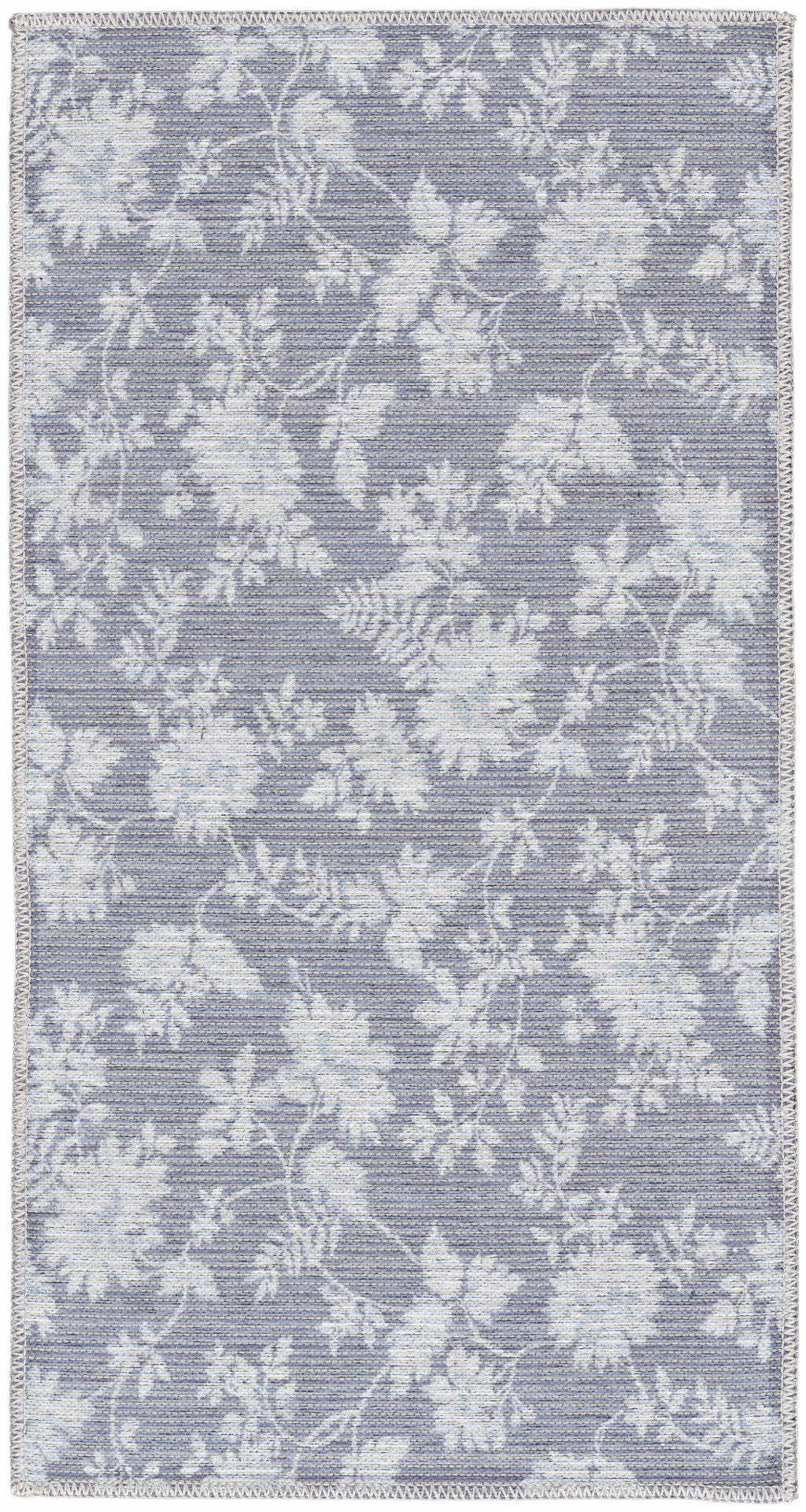 2' X 4' Grey Floral Washable Area Rug