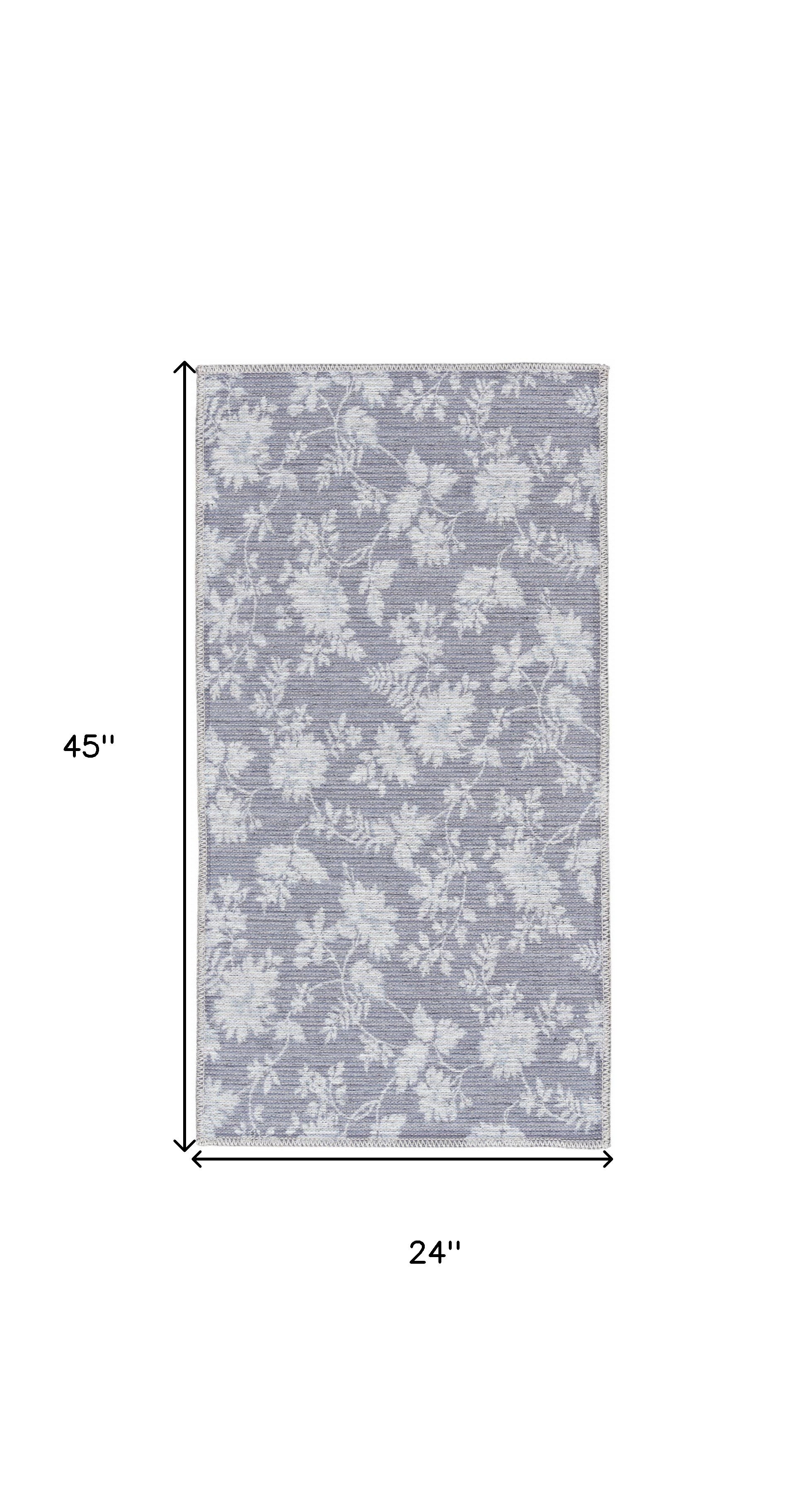 2' X 4' Grey Floral Washable Area Rug