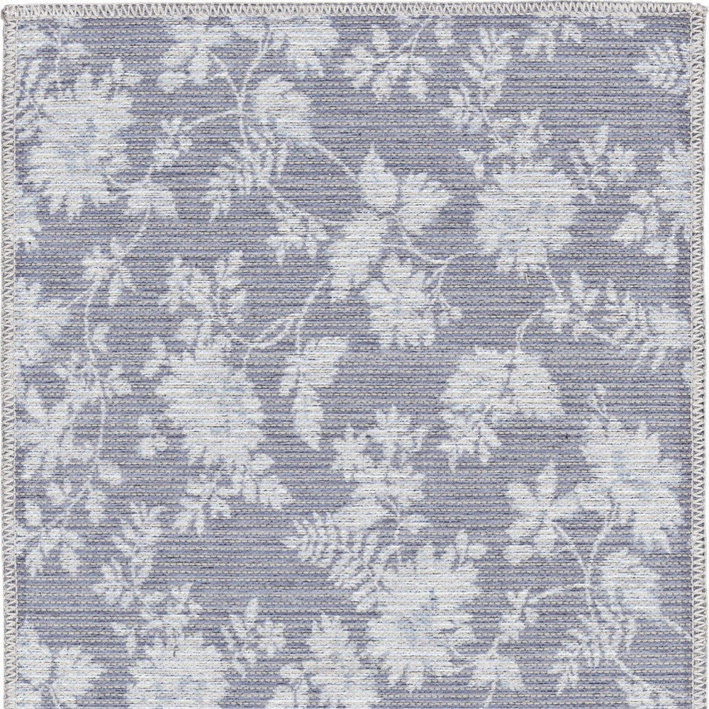 2' X 4' Grey Floral Washable Area Rug