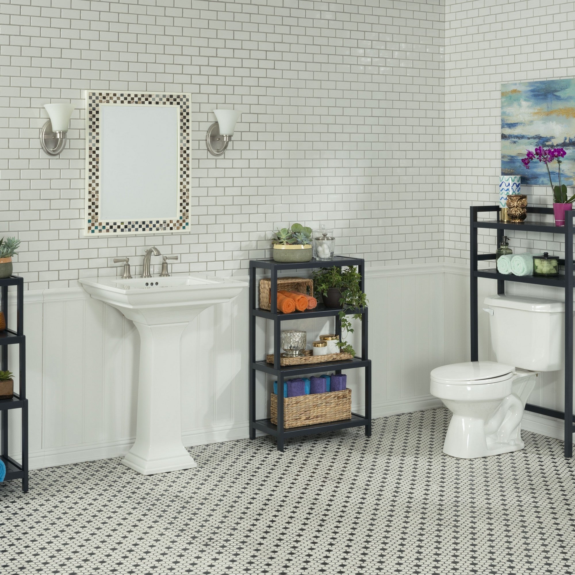 48" Graphite Finish 2 Tier Solid Wood Over Toilet Organizer