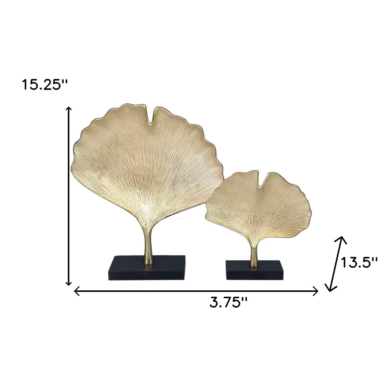 Set Of Two 15" Gold Gingko Leaf Aluminum Sculptures