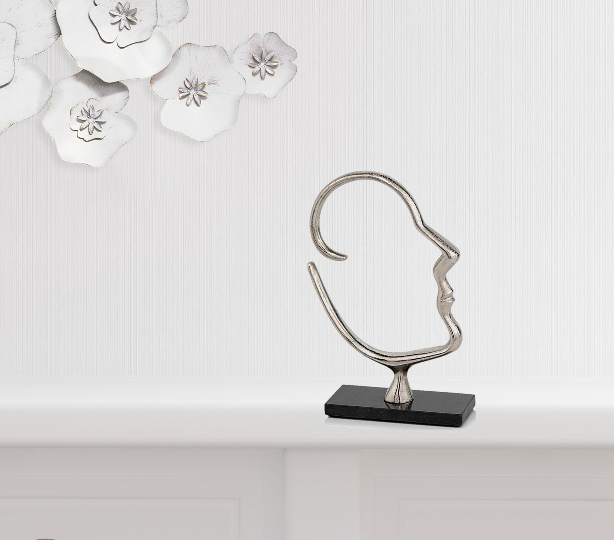 12" Silver and Black Marble Aluminum Face Sculpture