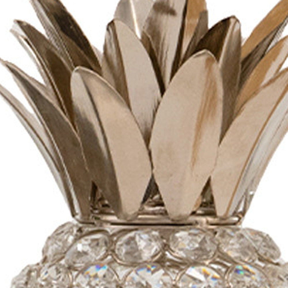 11" Silver And Clear Faux Crystal Decorative Pineapple