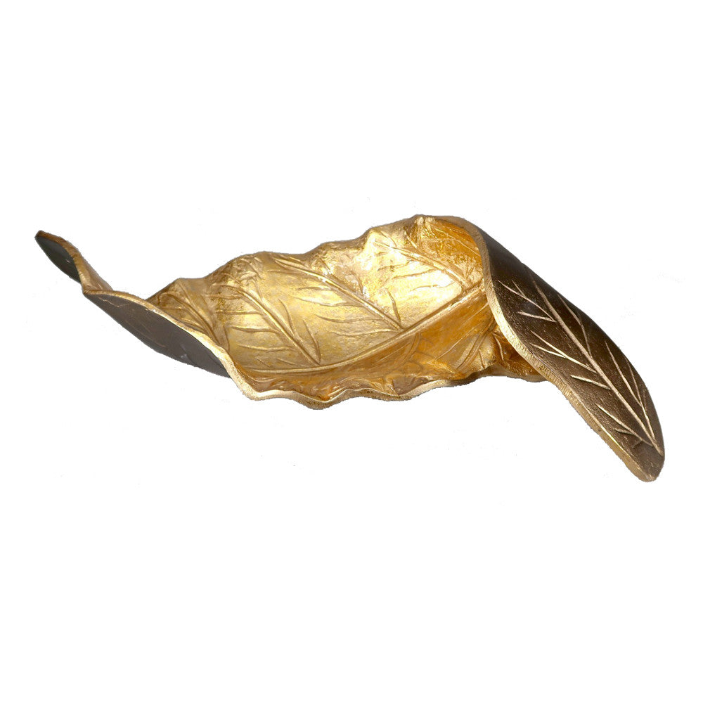 5" Two Toned Gold Twisted Leaf Sculpture