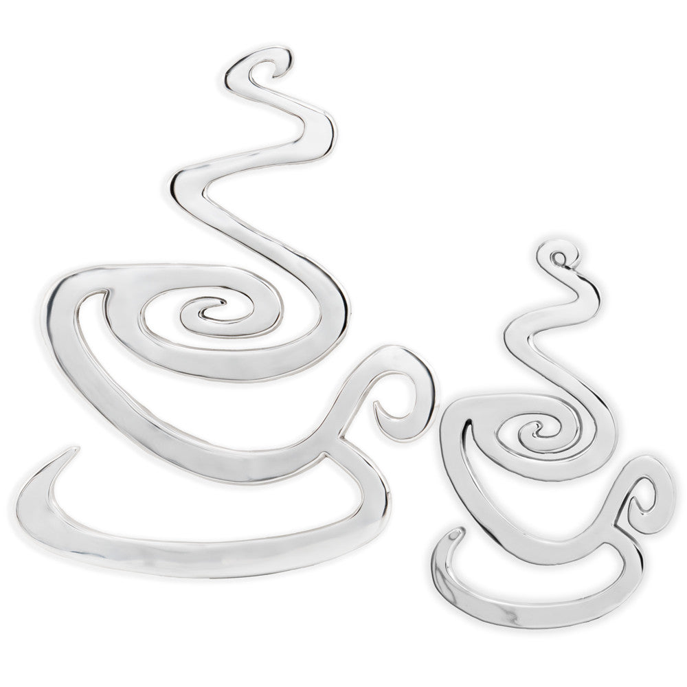 28" Buffed Silver Cast Aluminum Coffee Cup Wall Decor