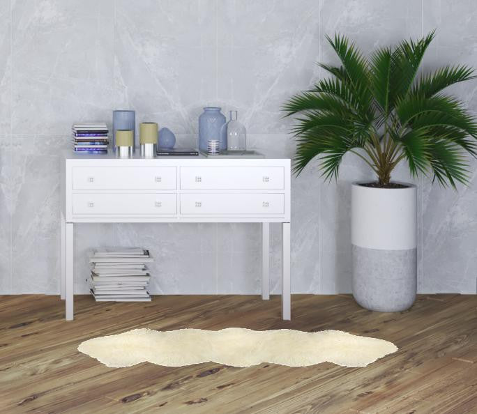 2' X 6' Ivory Wool Sheepskin Handmade Area Rug