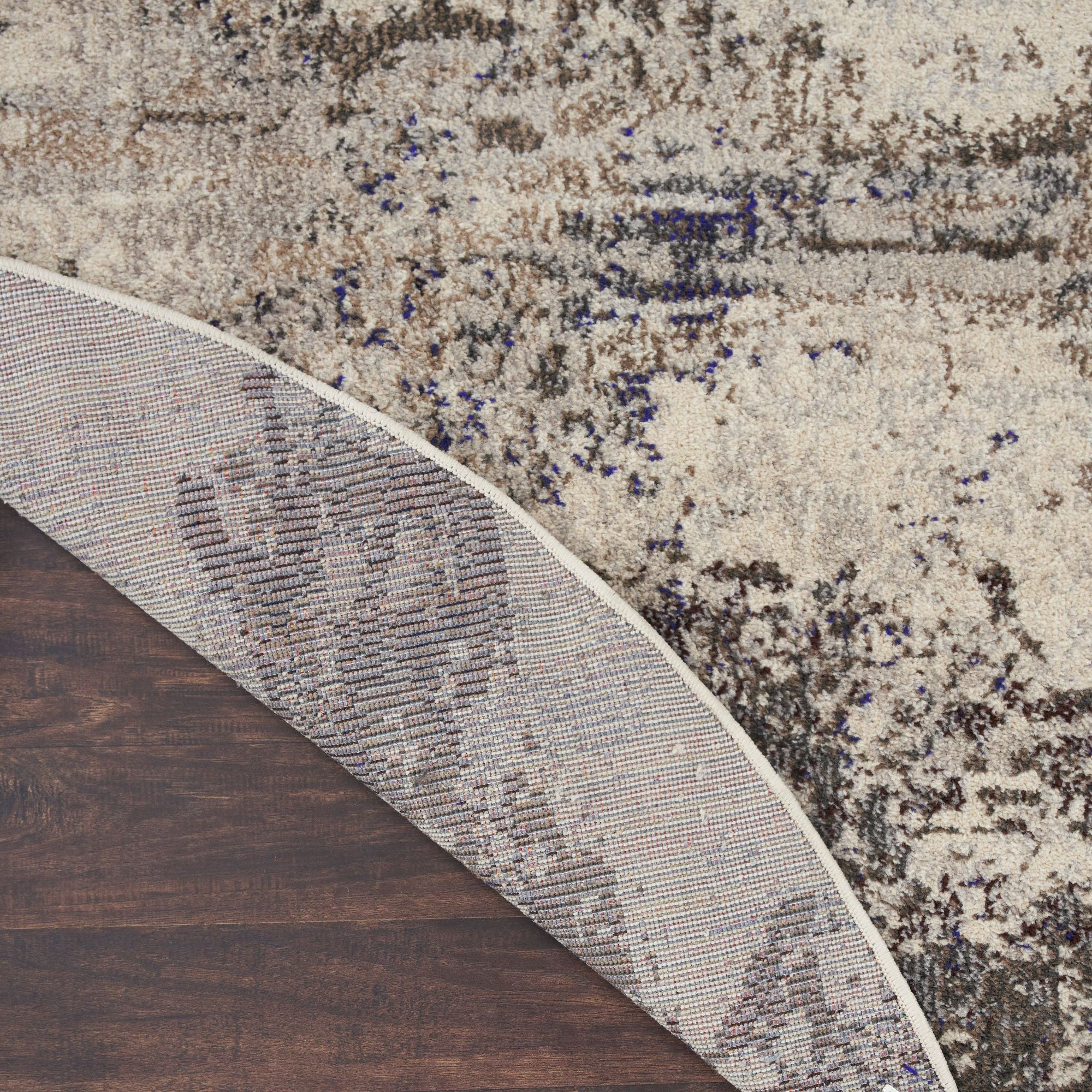 4' X 4' Ivory And Grey Round Abstract Power Loom Non Skid Area Rug