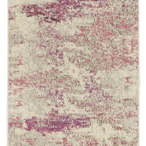 2' X 8' Ivory And Pink Abstract Power Loom Non Skid Runner Rug