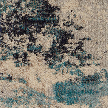 2' X 6' Ivory And Teal Blue Abstract Power Loom Non Skid Runner Rug