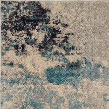 2' X 6' Ivory And Teal Blue Abstract Power Loom Non Skid Runner Rug