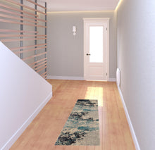 2' X 6' Ivory And Teal Blue Abstract Power Loom Non Skid Runner Rug