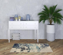 3' X 5' Ivory And Teal Blue Abstract Power Loom Non Skid Area Rug