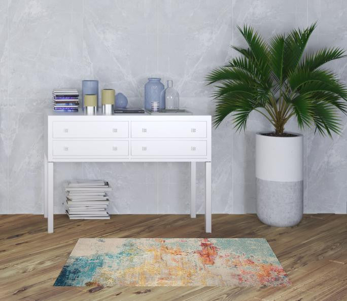 3' X 5' Sealife Abstract Power Loom Non Skid Area Rug