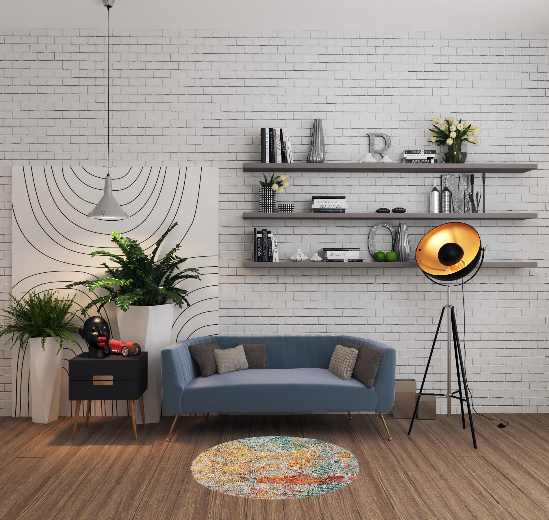 4' X 4' Sealife Round Abstract Power Loom Non Skid Area Rug