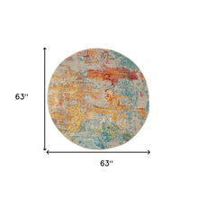 5' X 5' Sealife Round Abstract Power Loom Non Skid Area Rug