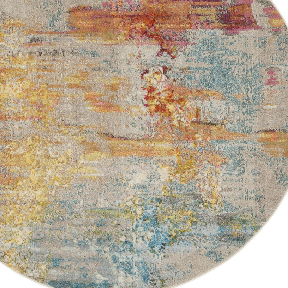 8' X 8' Sealife Round Abstract Power Loom Non Skid Area Rug