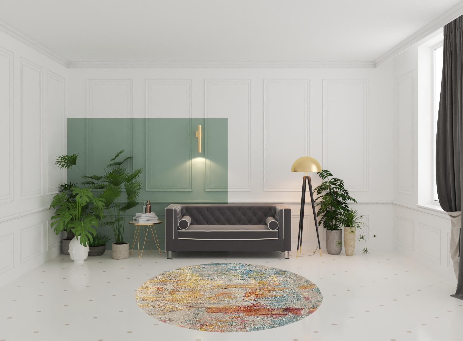 8' X 8' Sealife Round Abstract Power Loom Non Skid Area Rug