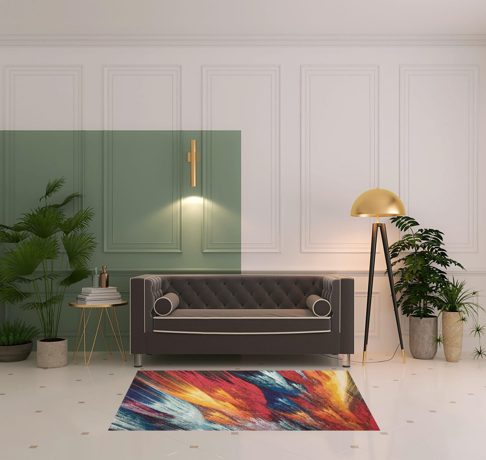 4' X 6' Burst Abstract Power Loom Non Skid Area Rug