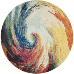 4' X 4' Wave Round Abstract Power Loom Non Skid Area Rug