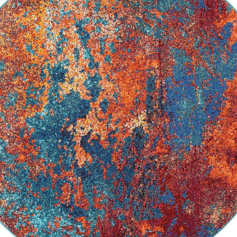 Atlantic Round Abstract Power Loom Non Skid Area Rug - 5' x 5'