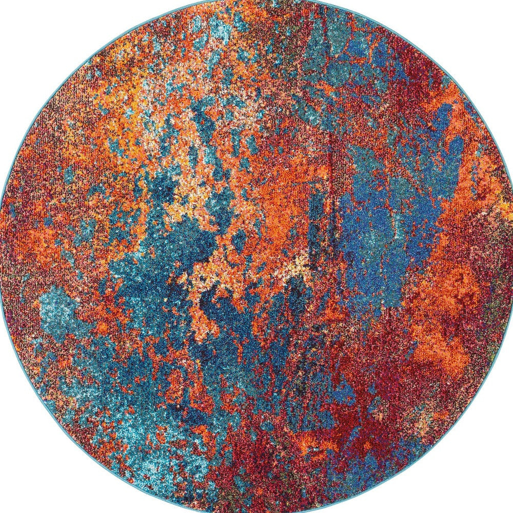 Atlantic Round Abstract Power Loom Non Skid Area Rug - 5' x 5'