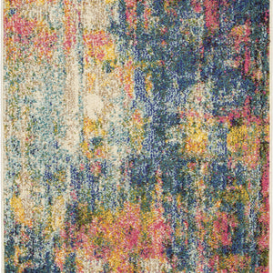2' X 4' Blue And Yellow Abstract Power Loom Non Skid Area Rug