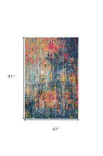 4' X 6' Blue And Yellow Abstract Power Loom Non Skid Area Rug