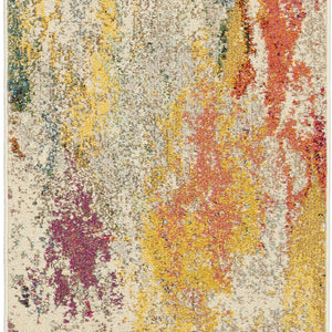 2' X 6' Ivory Abstract Power Loom Non Skid Area Rug