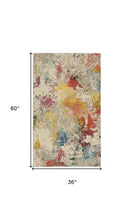 3' X 5' Ivory Abstract Power Loom Non Skid Area Rug