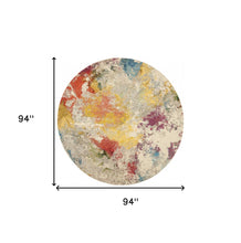 8' X 8' Ivory Round Abstract Power Loom Non Skid Area Rug