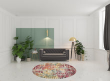 8' X 8' Pink Round Abstract Power Loom Distressed Non Skid Area Rug