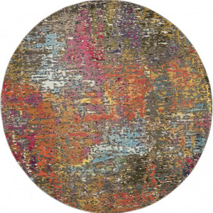 5' X 5' Sunset Round Abstract Power Loom Non Skid Area Rug
