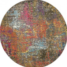 8' X 8' Sunset Round Abstract Power Loom Non Skid Area Rug