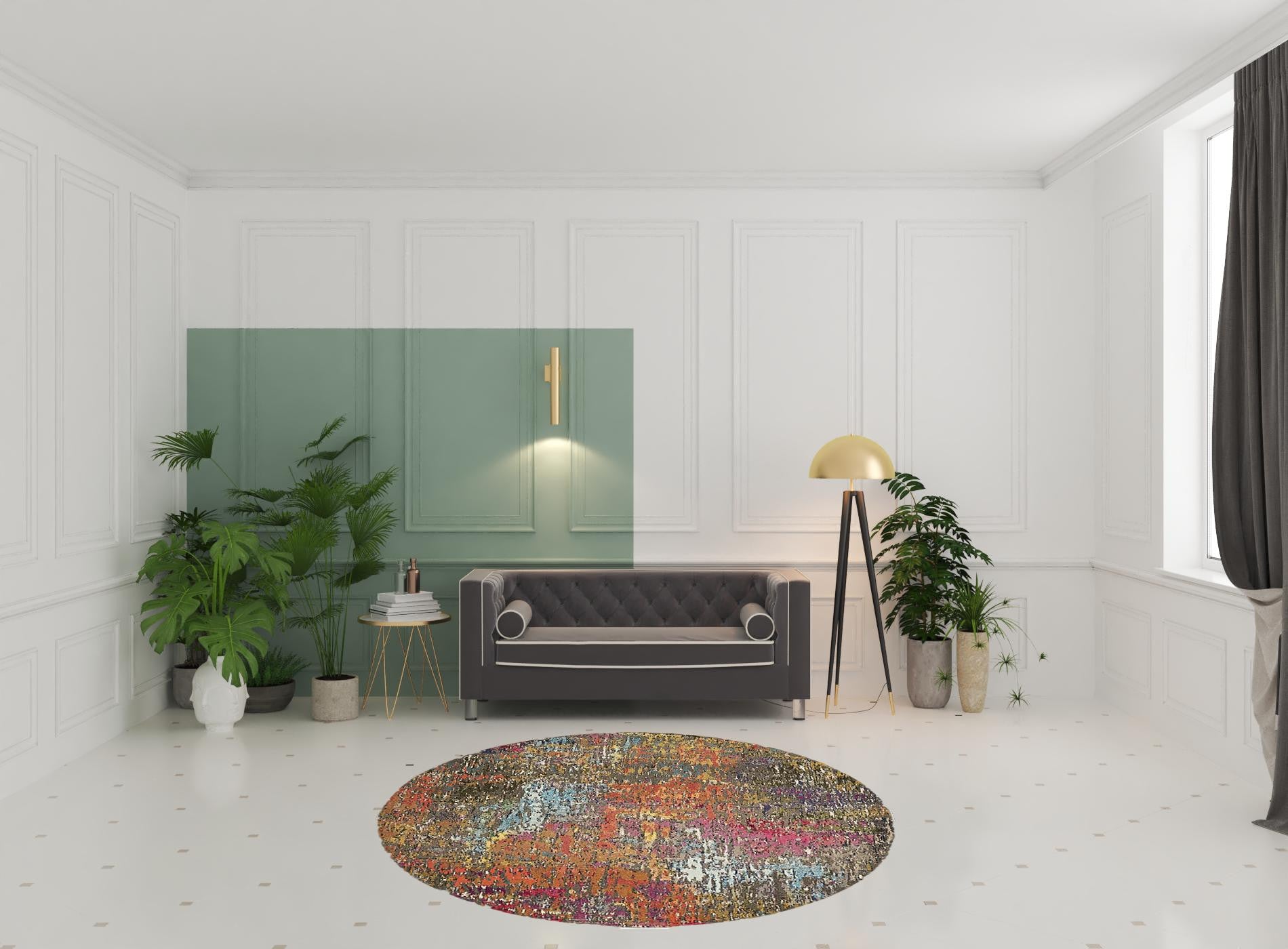 8' X 8' Sunset Round Abstract Power Loom Non Skid Area Rug