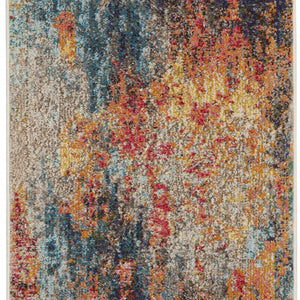 2' X 4' Rust And Blue Abstract Power Loom Non Skid Area Rug