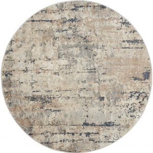 4' X 4' Beige And Grey Round Abstract Power Loom Non Skid Area Rug