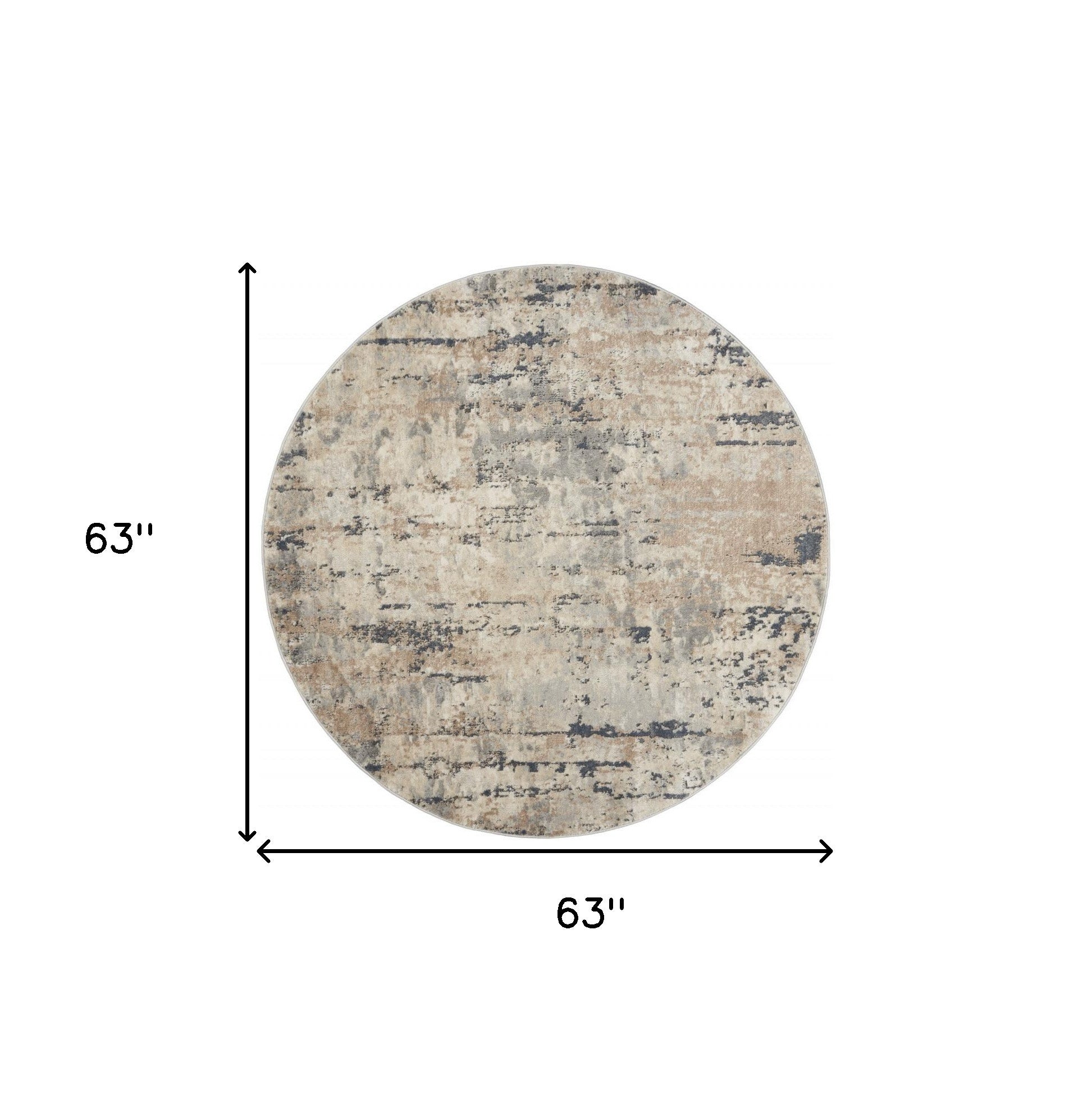 5' X 5' Beige And Grey Round Abstract Power Loom Non Skid Area Rug