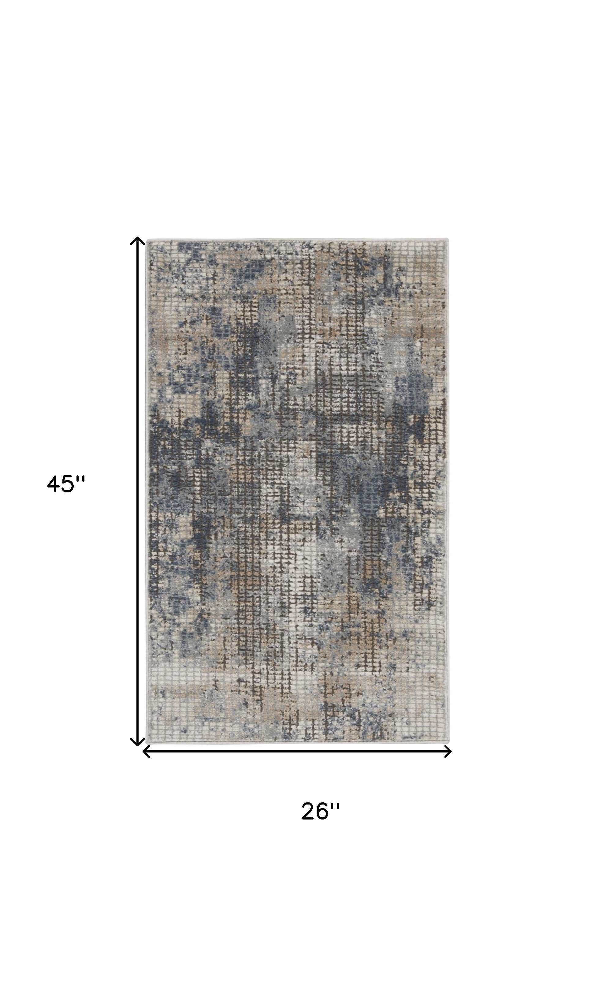 2' X 4' Blue And Beige Abstract Power Loom Distressed Non Skid Area Rug