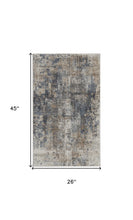 2' X 4' Blue And Beige Abstract Power Loom Distressed Non Skid Area Rug